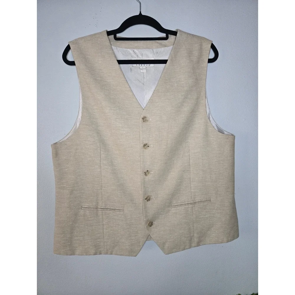 Joseph Abboud Linen Blend Tan Vest Mens Large Coastal Grandpa Minimalist
